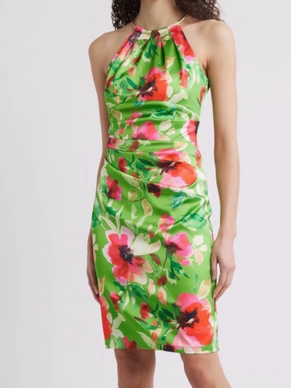 Eliza J Women's Chain-Trim-Neck Sleeveless Sheath Dress Green Multi Size 14